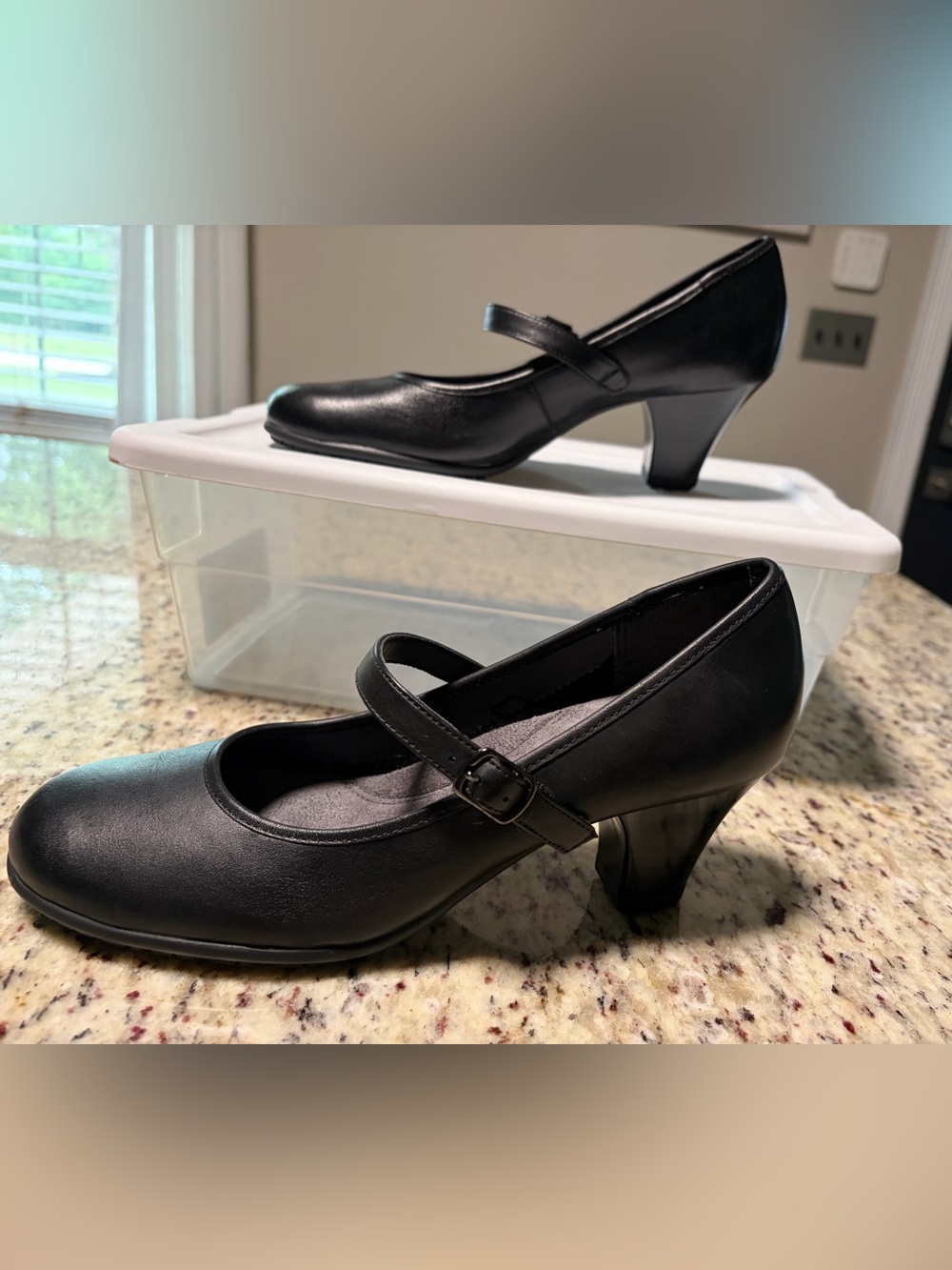 AEROSOLES Sure Grip Black Mary Jane Heels with Strap